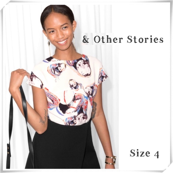 & Other Stories Tops - & Other Stories Agate Rings Jewelry Print Cap-Sleeves Blouses Top in White